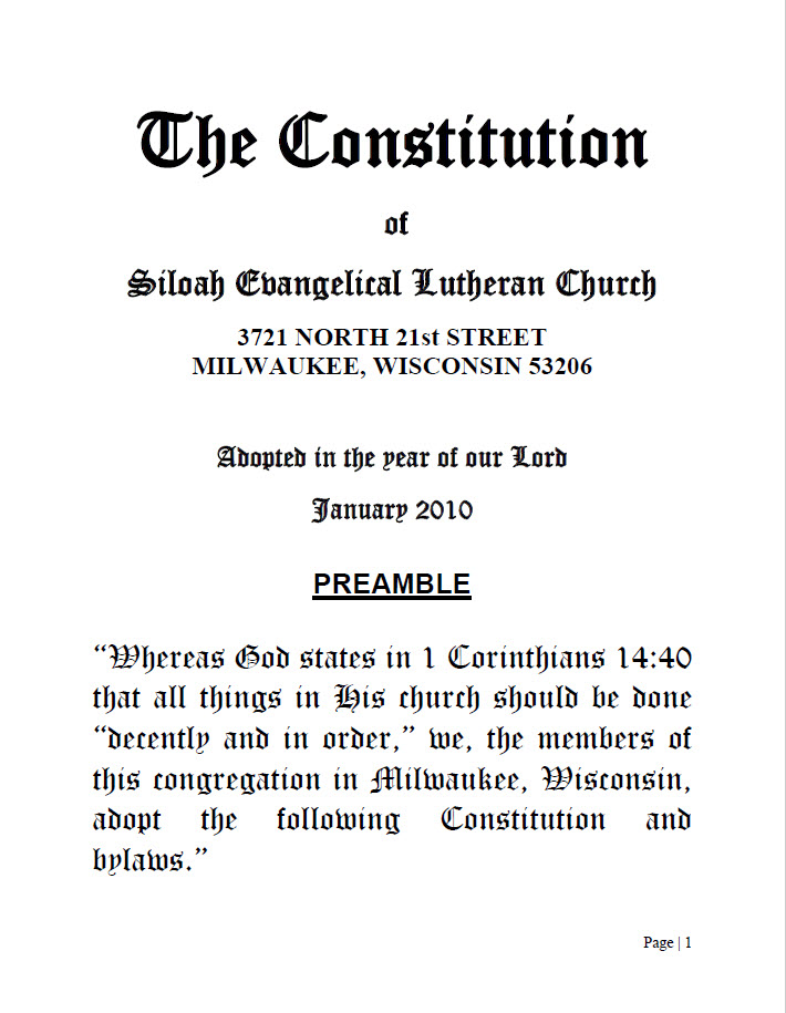 Siloah Lutheran Church Constituion 2010 Version Page 1.jpg